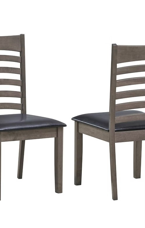 Sylvoro 2-Piece Dining Chairs – Antique Grey Modern Finish Ladder Back Design with Black PU Upholstered Cushion Seats for Elegant Dining Spaces