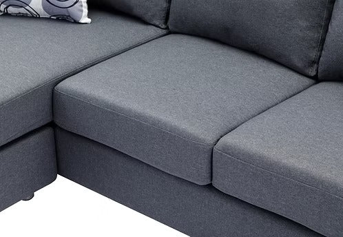 Korvello Reversible Sofa Sectional – Grey Fabric Sofa with Chrome Legs &amp; Accent Pillows