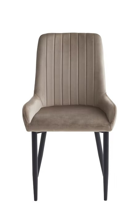 Valmere 2-Piece Modern Dining Chair Set in Beige Velvet with Vertical Stitching, Black Steel Legs & Contemporary Finish