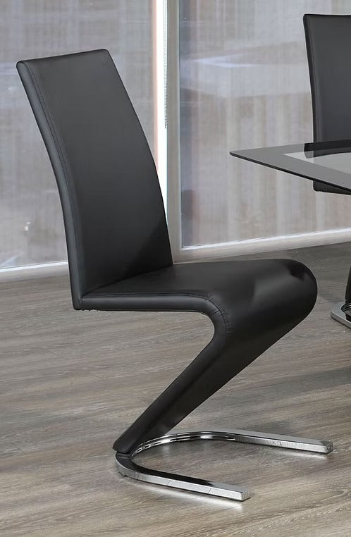Gaverno 2-Piece Contemporary Z-Shape Black Faux Leather Dining Chair Set with Chrome Finish