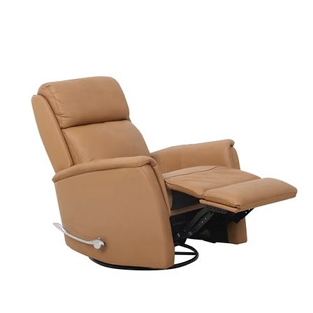 Zyrello Recliner Chair in Soft Caramel Brown Leather Match with Side-Mounted Steel Pull Handle &amp; Glider Rocking Mechanism