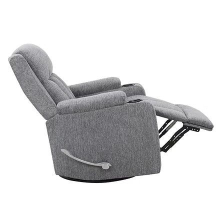 Rivento Recliner Chair with Side-Mounted Steel Pull Handle, Glider Rocking Mechanism & Soft Grey Fabric