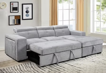 Avirex Sofa Bed Sectional – Left Hand Facing Chaise with Adjustable Headrests, Charging Station, Cup Holder, Side Storage