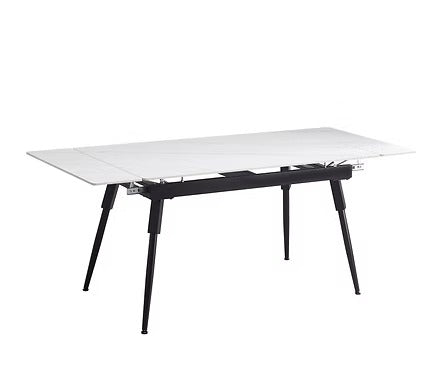 Calvona 7-Piece Dinette Set – Sintered Stone White Marble Extension Table with Black Steel Legs & Soft Grey Velvet Chairs