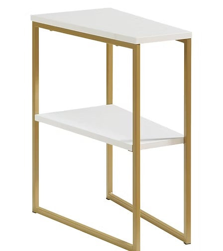 Lurvian C Shape Side Table – Compact Sofa Side Table with White Top and Gold Steel Frame
