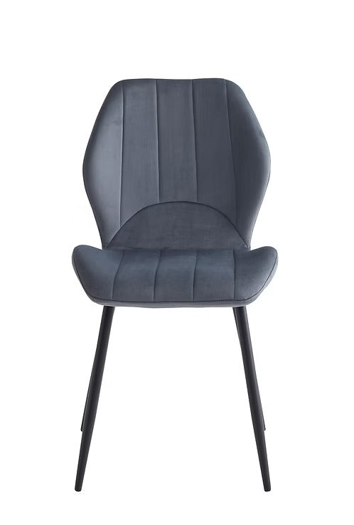 Élvare 6-Piece Modern Dark Grey Velvet Dining Chair Set with Black Steel Legs