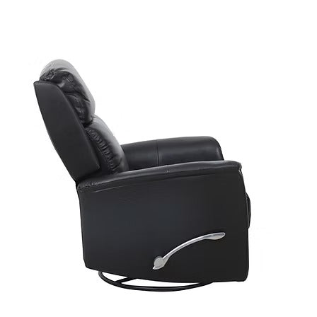 Zyrello Recliner Chair in Soft Blackberry Leather Match with Side-Mounted Steel Pull Handle &amp; Glider Rocking Mechanism