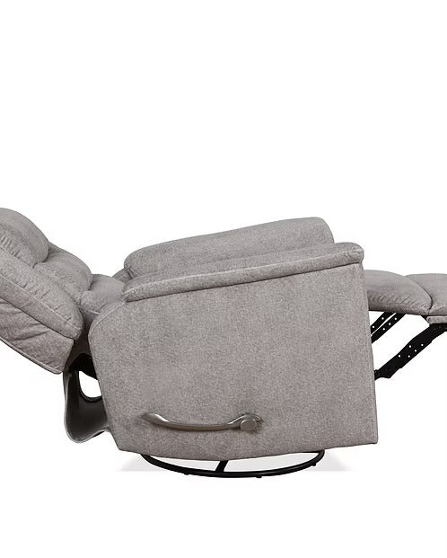 Yarvello Recliner Chair in Soft Grey Fabric with Swivel Glider Mechanism, Side-Mounted Steel Handle &amp; Zero Wallhugger Design