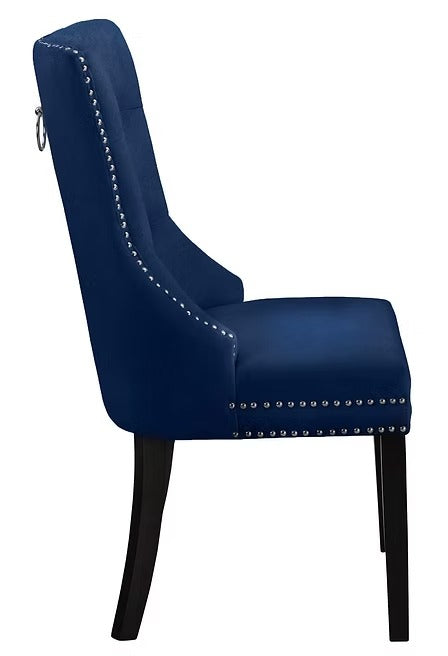 Marvexo 2-Piece Dining Chairs – Navy Blue Velvet Upholstered Chairs with Elegant Nail Head Details for Luxury Dining & Modern Interiors