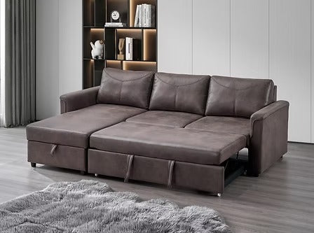 Velnexo Sofa Bed Sectional – Left Hand Facing Chaise Convertible Sleeper with Lift Up Storage, Cup Holders, Charging Station