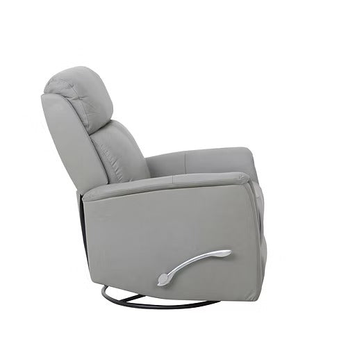 Zyrello Recliner Chair in Soft Pewter Grey Leather Match with Side-Mounted Steel Pull Handle &amp; Glider Rocking Mechanism