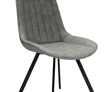 Norvian 7-Piece Dinette Set – Sintered Stone Armani Grey Marble Table with Carbon Black Steel Base & Soft Grey PU Chairs