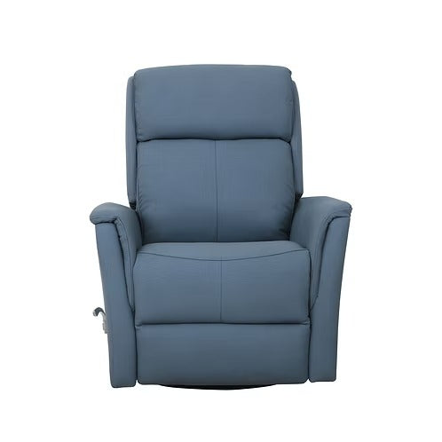 Zyrello Recliner Chair in Soft Sapphire Leather Match with Side-Mounted Steel Pull Handle &amp; Glider Rocking Mechanism