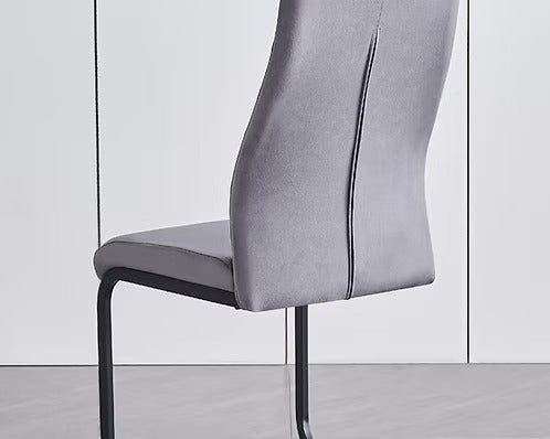 Elviora 7-Piece Dinette Set – Grey Marble Veneer Extension Table with X-Shape Black Steel Base & Soft Grey Velvet Chairs