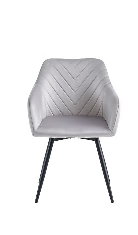 Luxevaro 2-Piece Modern Light Grey Velvet Armrest Dining Chair Set with Black Steel Legs