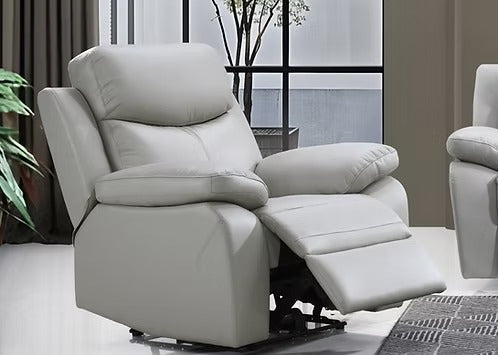Zalviero 3-Piece Power Recliner Set with Light Grey Genuine Leather/Match, USB Ports &amp; Dual Power Recliners