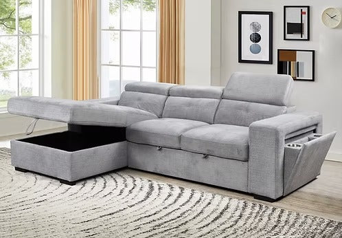 Avirex Sofa Bed Sectional – Left Hand Facing Chaise with Adjustable Headrests, Charging Station, Cup Holder, Side Storage