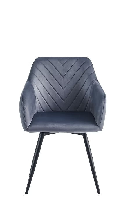 Luxevaro 2-Piece Modern Light Grey Velvet Armrest Dining Chair Set with Black Steel Legs (Copy)