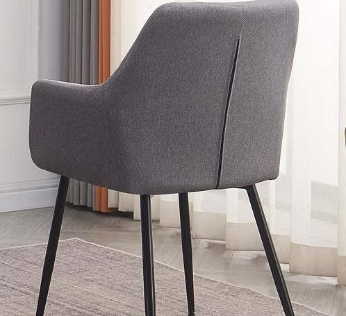 Dolviano 7-Piece Dinette Set – Sintered Stone White Marble Table with Black Steel Legs & Grey Fabric Chairs