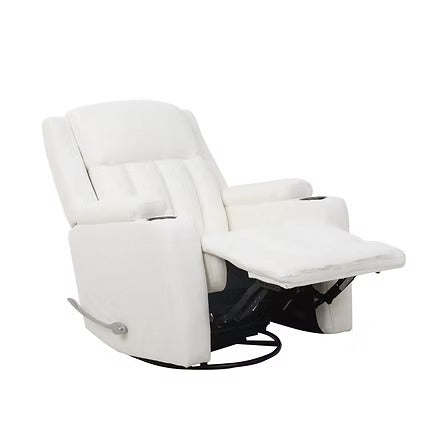 Rivento Recliner Chair with Side-Mounted Steel Pull Handle, Glider Rocking Mechanism &amp; Soft Ivory Fabric