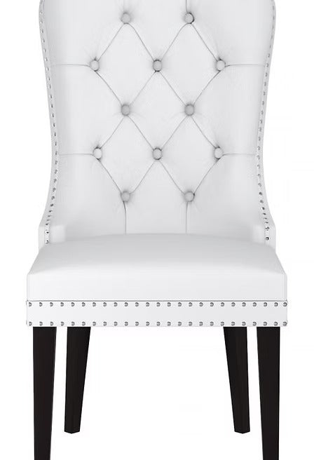 Orvello 2-Piece Dining Chairs – White PU Upholstered Chairs with Elegant Nail Head Details for Modern Luxury Dining & Interiors