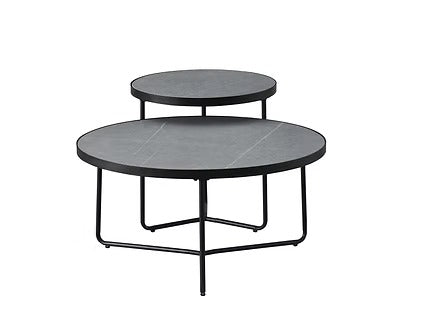 Virexon Set of 2 Coffee Tables – Modern Sintered Stone Armani Grey Marble Top with Black Steel Base