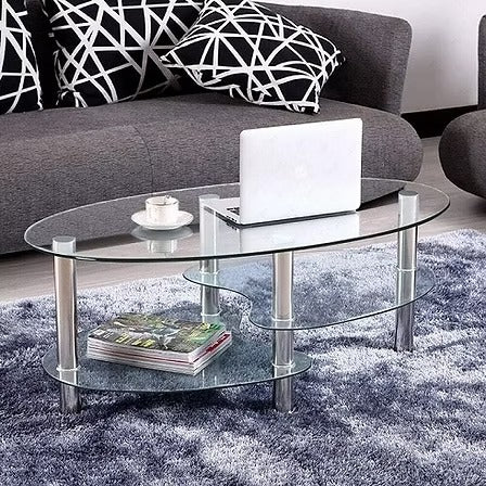 Havique Coffee Table – Modern Clear Tempered Glass Coffee Table with Chrome Legs