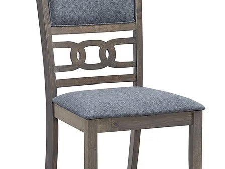 Primora 5-Piece Dining Set – Antique Grey Round Table with Fabric Upholstered Chairs