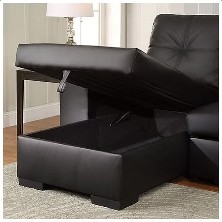 Ivoryn Convertible Sofa Bed Sectional – Reversible Chaise Sleeper Sofa with Lift-Up Storage Compartment and Black PU Upholstery