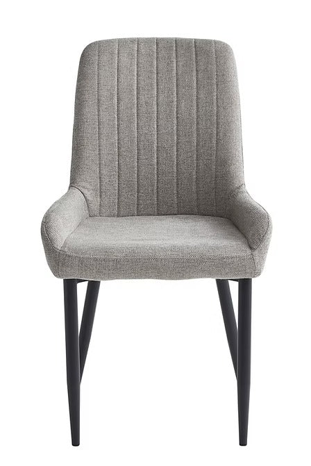 Valmere 2-Piece Modern Dining Chair Set in Grey/Beige Fabric with Black Steel Legs & Contemporary Finish