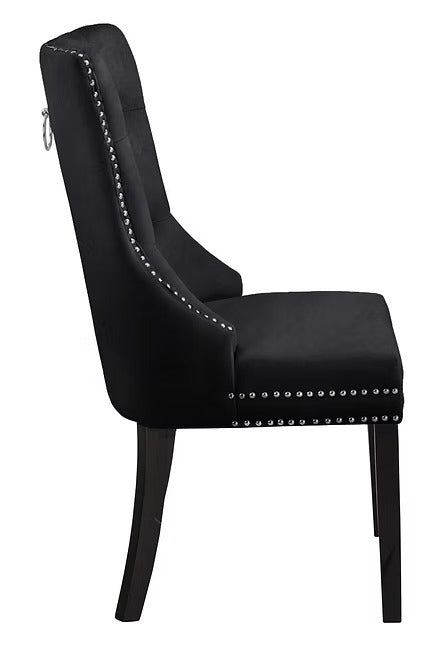Marvexo 2-Piece Dining Chairs – Black Velvet Upholstered Chairs with Elegant Nail Head Details for Luxury Dining & Modern Interiors