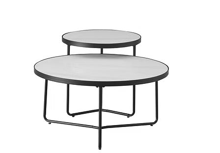 Virexon Set of 2 Coffee Tables – Modern Sintered Stone Snowy White Marble Top with Black Steel Base