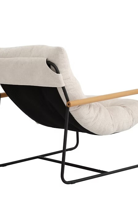 Liorven Modern Accent Lounge Chair – Plush Tufted Cushion with Natural Wood Armrests & Black Metal Frame