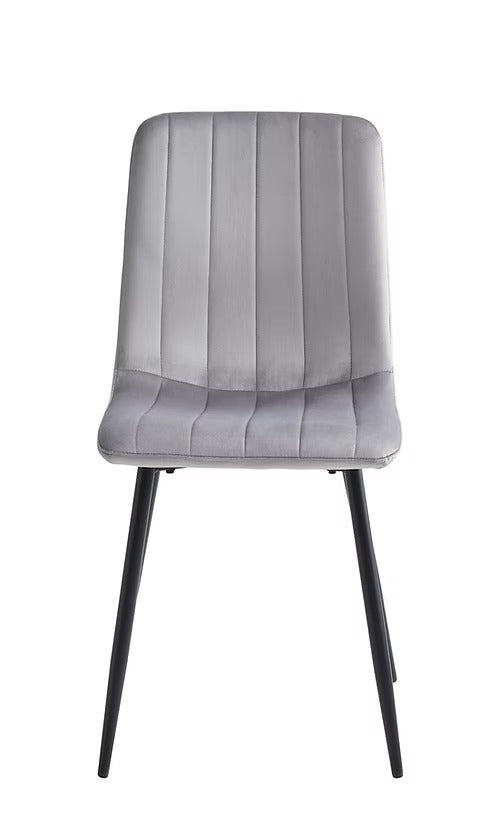 Noirvelle 6-Piece Modern Dining Chair Set in Light Grey Velvet with Black Steel Legs, Contemporary Minimalist Design