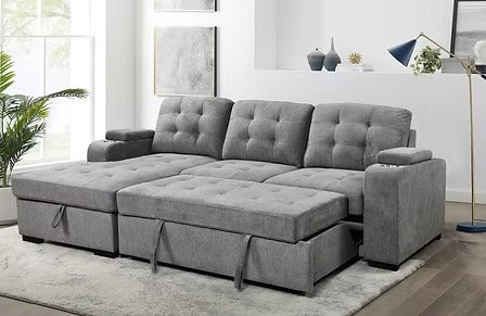 Zenviel Sofa Bed Sectional – Left Hand Facing Chaise with Lift-Up Storage, Cup Holders And Sleeper Function