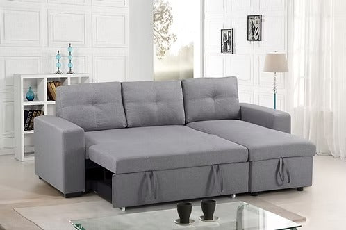 Ivoryn Convertible Sofa Bed Sectional – Reversible Chaise Sleeper Sofa with Lift-Up Storage Compartment and Soft Grey Fabric Upholstery