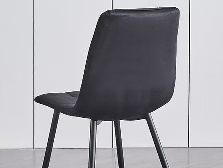 Marvesta 5-Piece Dinette Set – White Marble Veneer Round Table with Black Pedestal Steel Base & Black Velvet Chairs