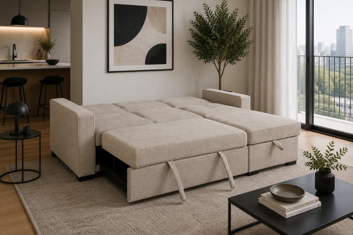 Lorvique Modern Reversible Sectional Sleeper Sofa with Storage Chaise & Pull-Out Bed