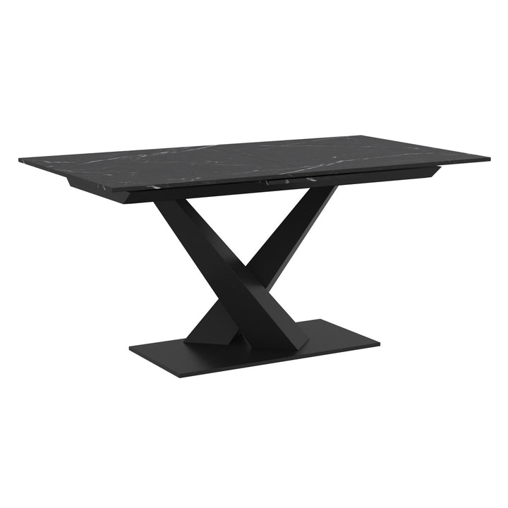 Eldoria Contemporary Extendable Dining Table – Sintered Stone Top with Geometric Pedestal Base