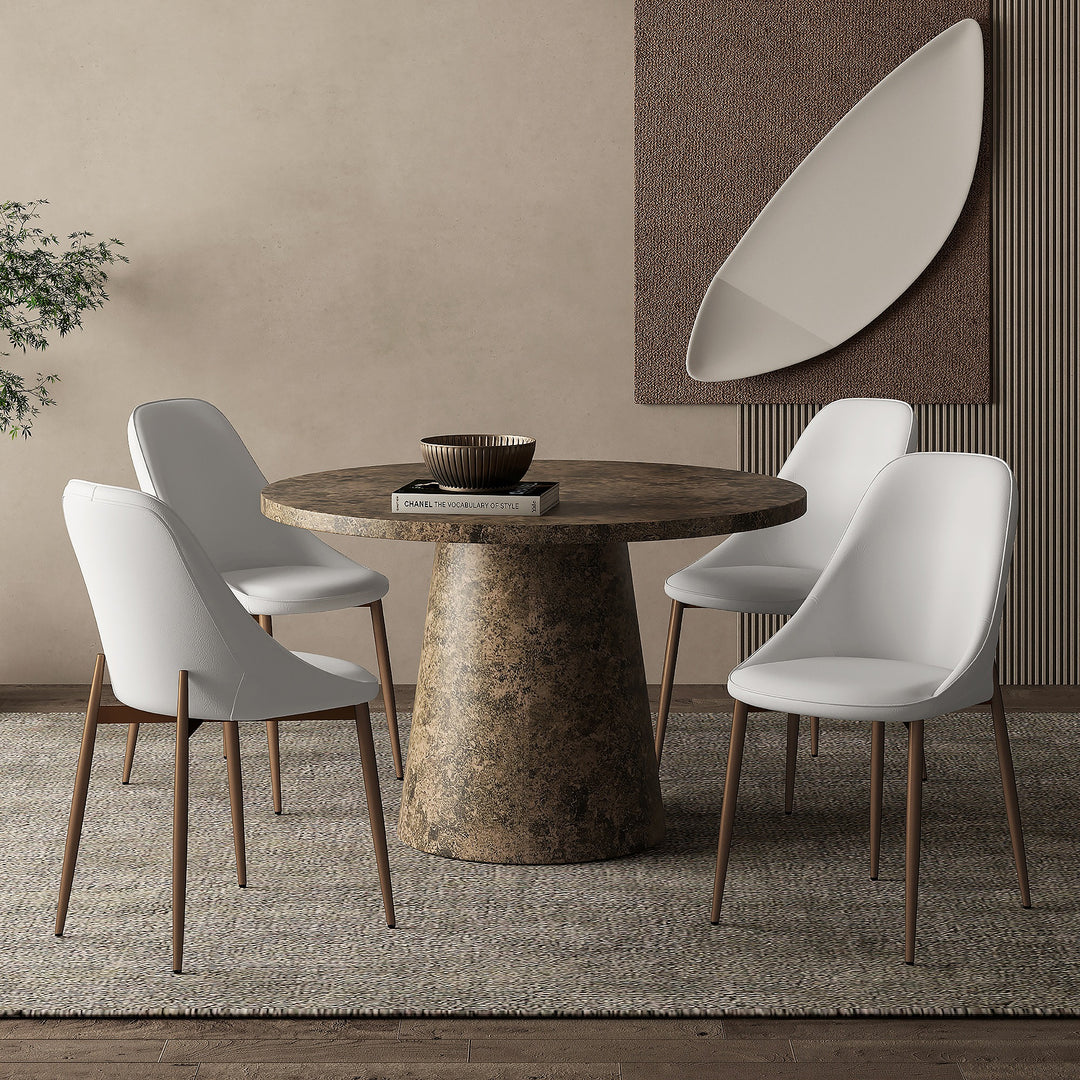 Norwick Modern Pedestal Dining Table – 48" Round Engineered Wood Table with Faux Stone Finish, Laminated Veneer Surface, Scratch & Water-Resistant Coating and Contemporary Design