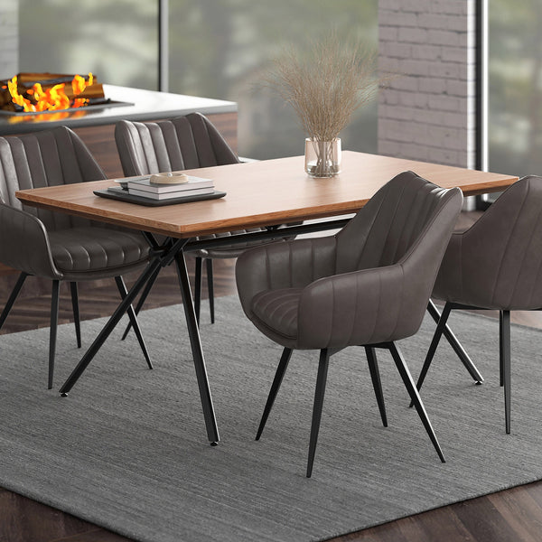 Orvyn Modern Dining Table – 63" Solid Engineered Wood Table with 2" Thick Laminated Veneer Natural Wood Grain Top, Black Metal X-Leg Base and Industrial Contemporary Design