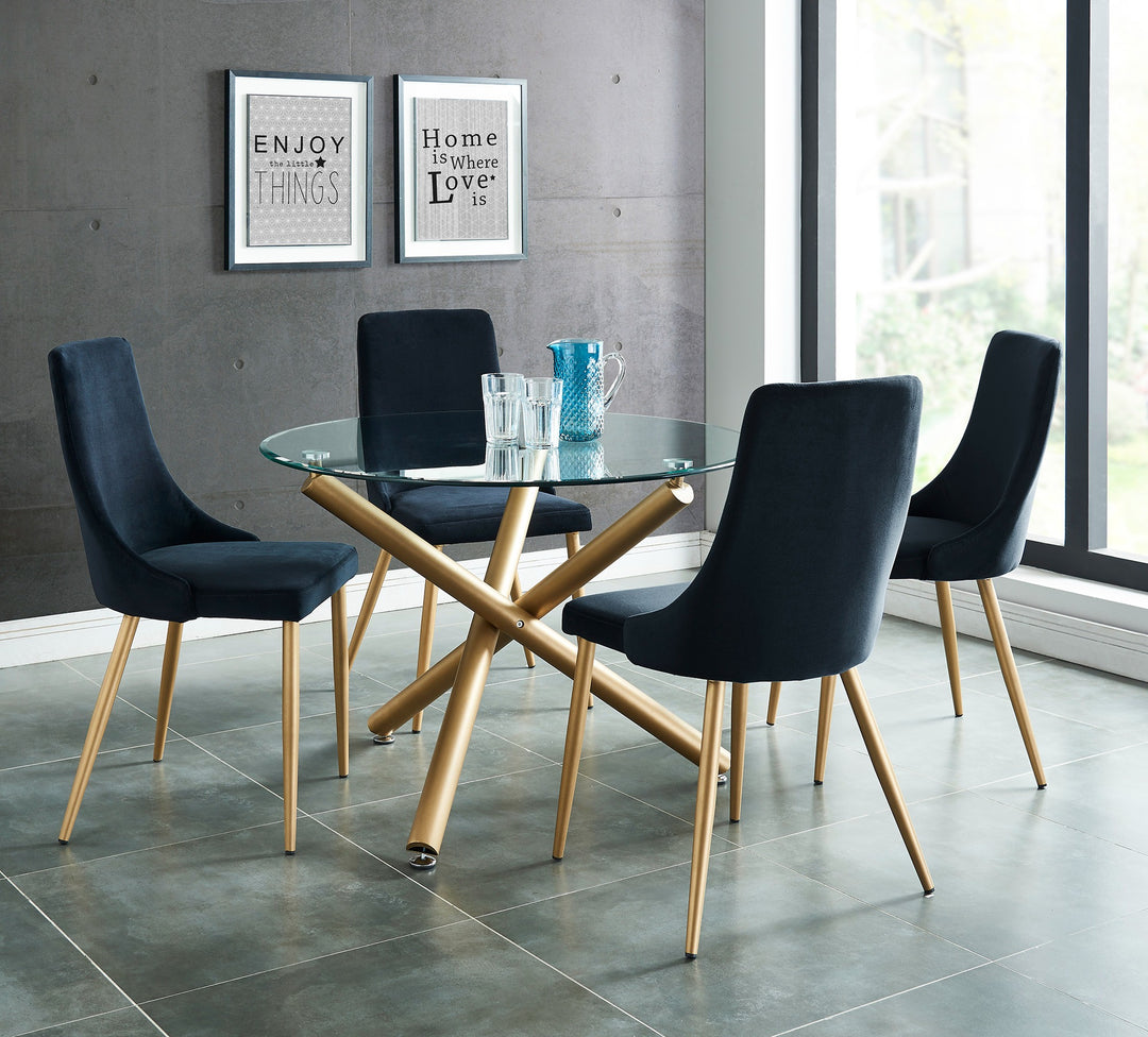 Bravion Contemporary Round Dining Table – 40" Clear Tempered Glass Top with Brushed Stainless Steel Accent, Aged Gold Crossover Metal Base and Modern Design Dining Table