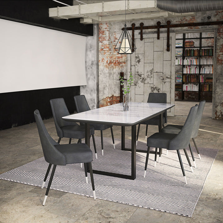 Lumerra Extendable Dining Table – Marble Glass Top, Black Metal Legs