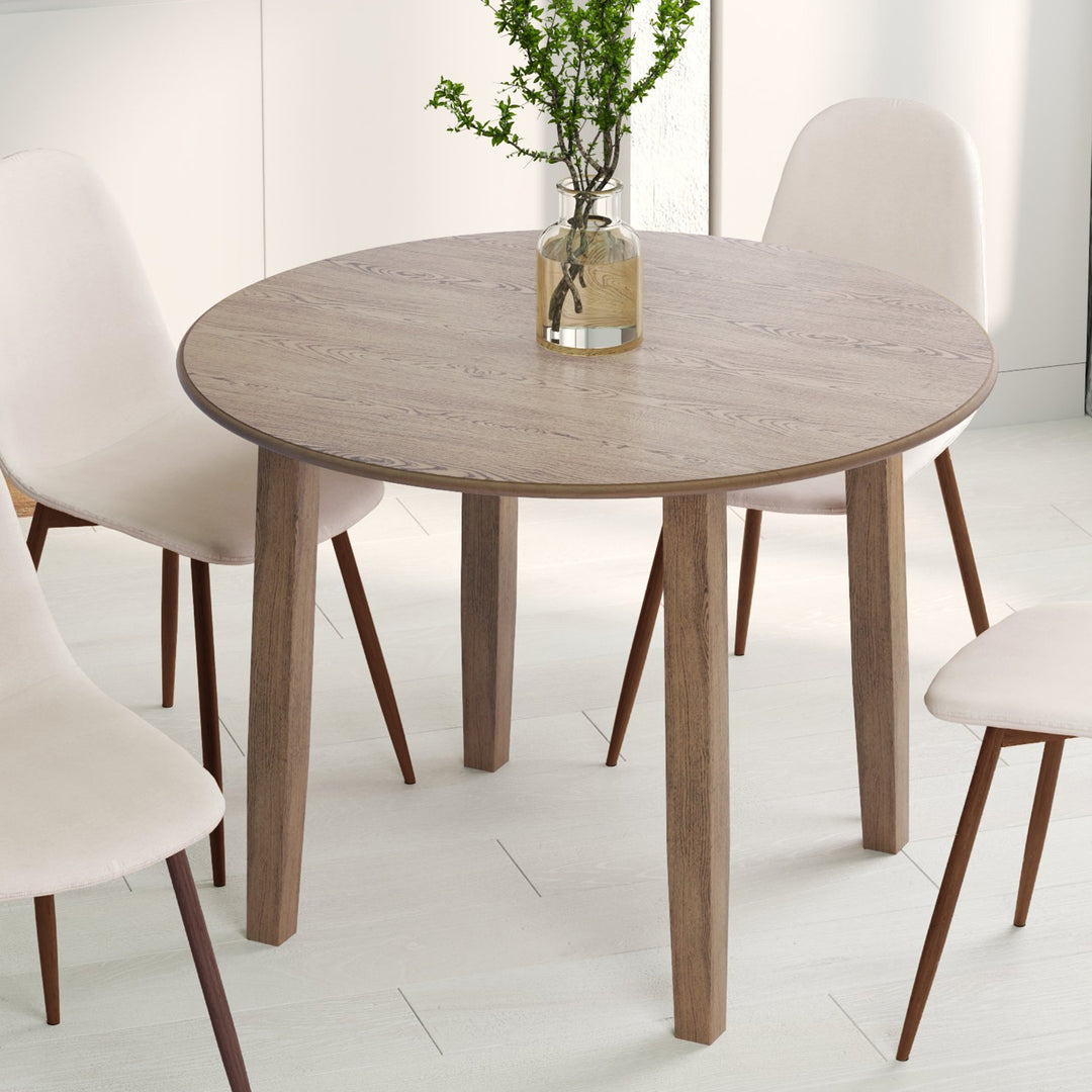 Orlena Round Drop-Leaf Dining Table – Modern Walnut Wood Dining Table with Expandable Design for Compact Spaces