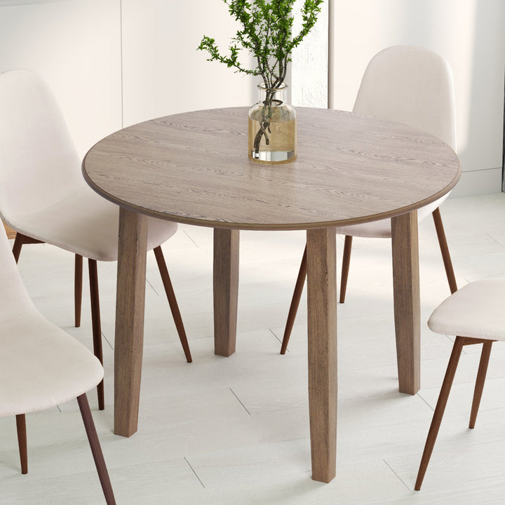 Orlena Round Drop-Leaf Dining Table – Modern Walnut Wood Dining Table with Expandable Design for Compact Spaces