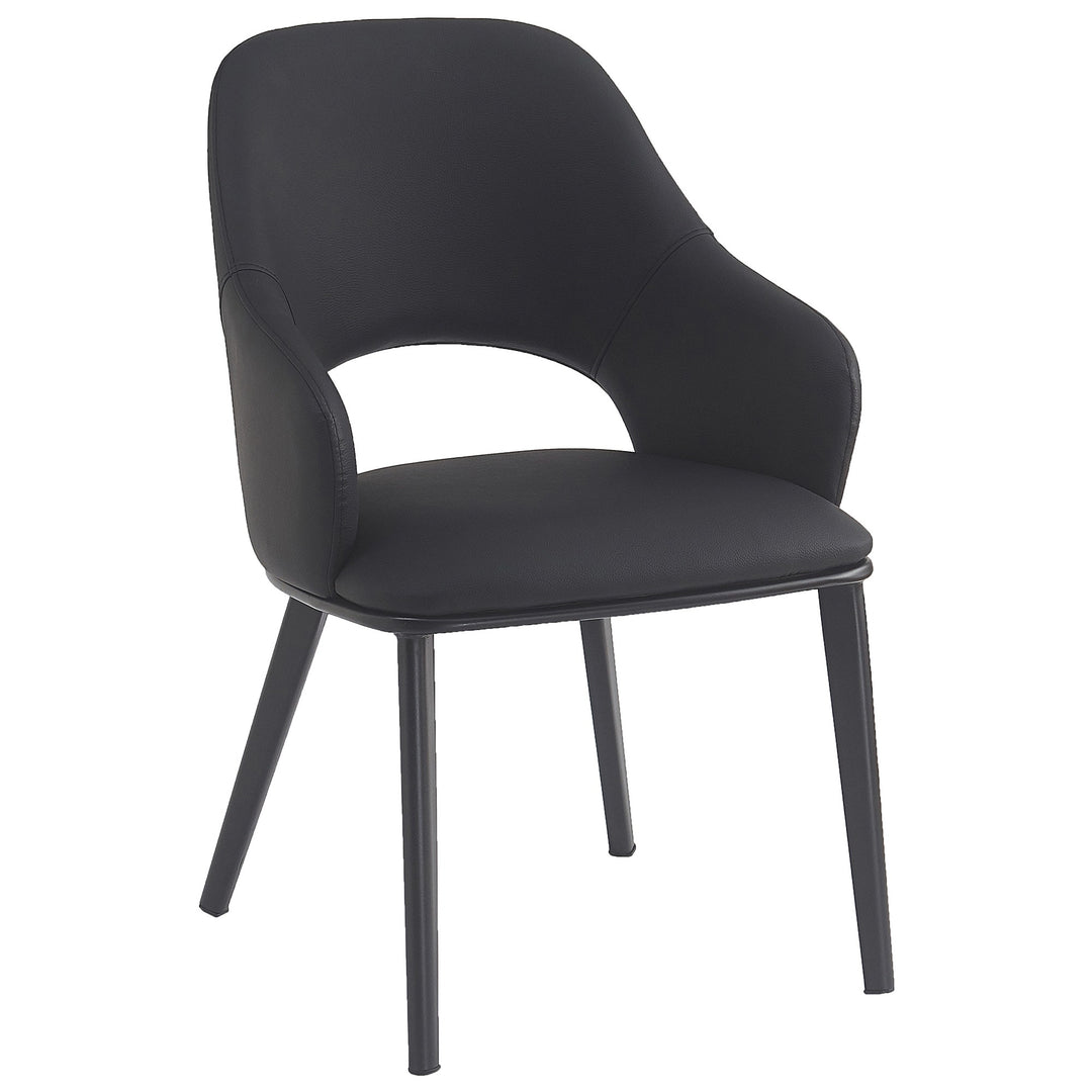 Montierra Modern Dining Chair Set of 4 – Textured Faux Leather Upholstered Chairs with Curved Back, Matte Black Frame and Medium-Firm Cushion Seating Dining & Lounge Chairs