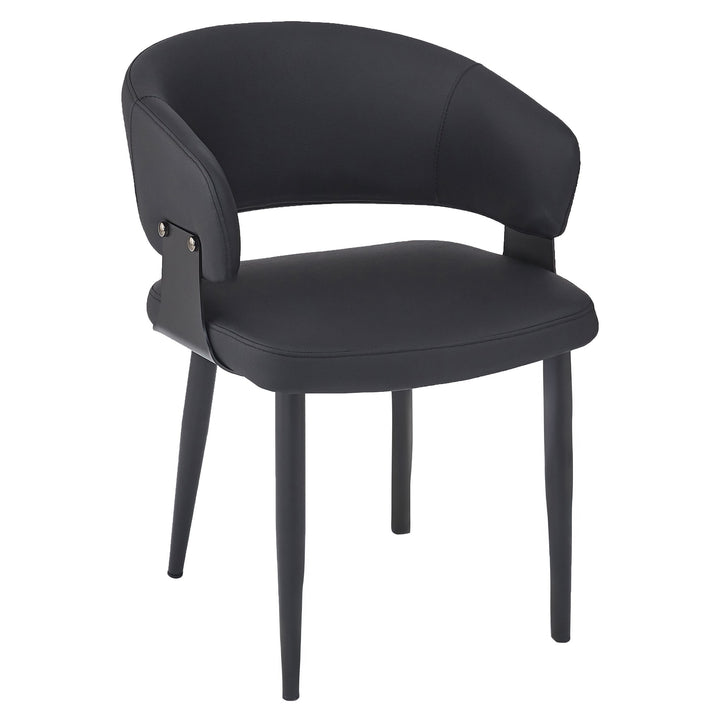 Corvello Dining/Lounge Chair Set of 4 – Modern Curved Back Faux Leather Upholstered Chairs in Black with Matte Black Frame