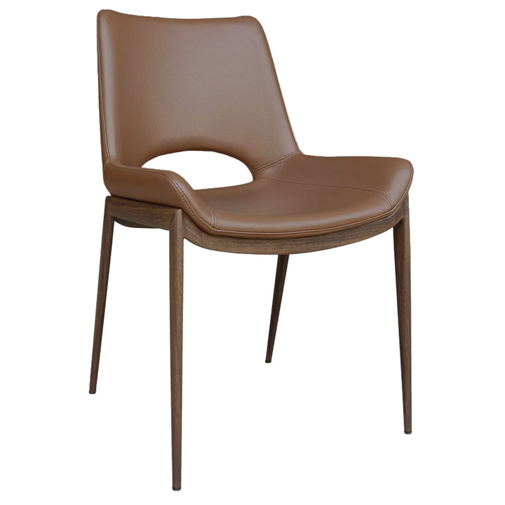 Torano Mid-Century Modern Dining And Lounge Chair in Walnut Finish with Textured Faux Leather Upholstery, Contoured Seat, Metal Frame – Set of 6