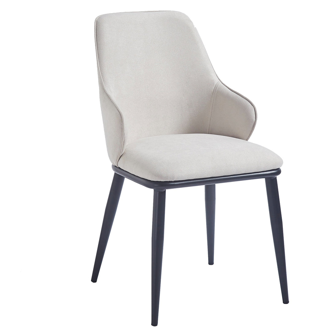 Bellora Modern Dining Chair with Fabric Upholstery, Contoured Seat Back, Matte Black Metal Frame And Legs – Set of 2