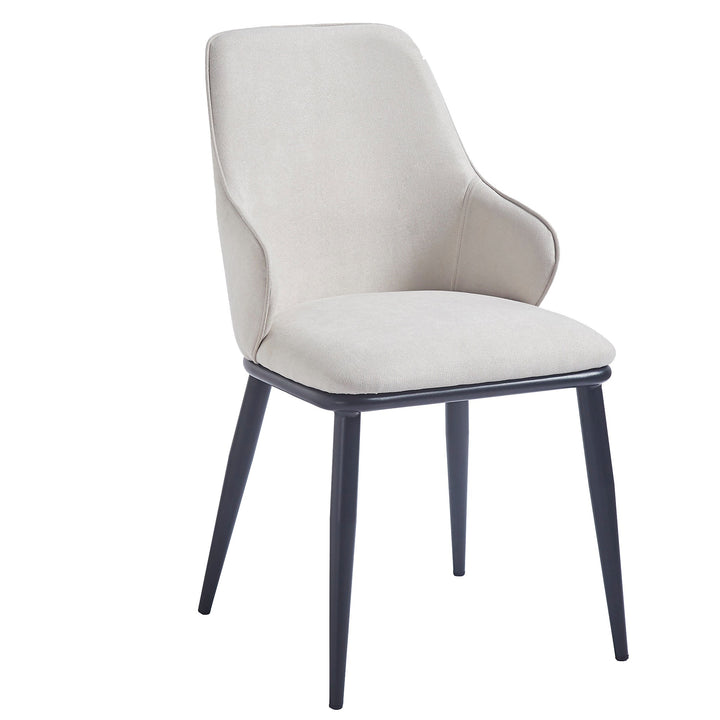 Bellora Modern Dining Chair with Fabric Upholstery, Contoured Seat Back, Matte Black Metal Frame And Legs – Set of 2